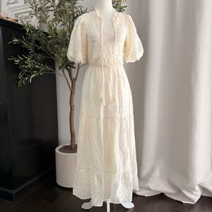 Anthropologie Moon River Smocked Dot Maxi Dress Tiered Peasant Cottagecore S